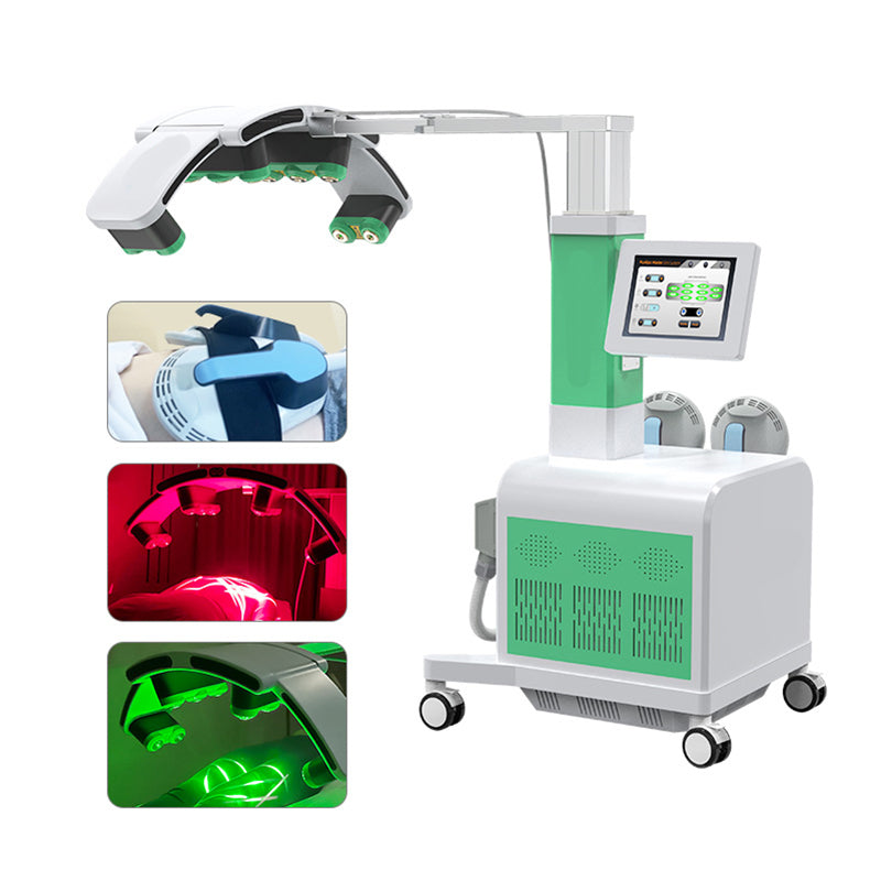 red and green laser slimming machine adjustable pull rod automatic lifting with 2 EMS handles 13 T high energy slimming machine