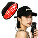 LLLT Laser Hair Growth Cap – Model Wearing Black Cap with Wireless Controller for At-Home Hair Regrowth | KMSLASER