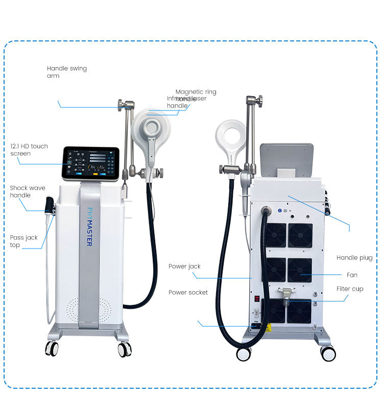 3IN1 SHOCK WAVE Magneto NEO Magnetic Near Infrared EMT Phymaster 808nm/650nm Shockwave Therapy Machine