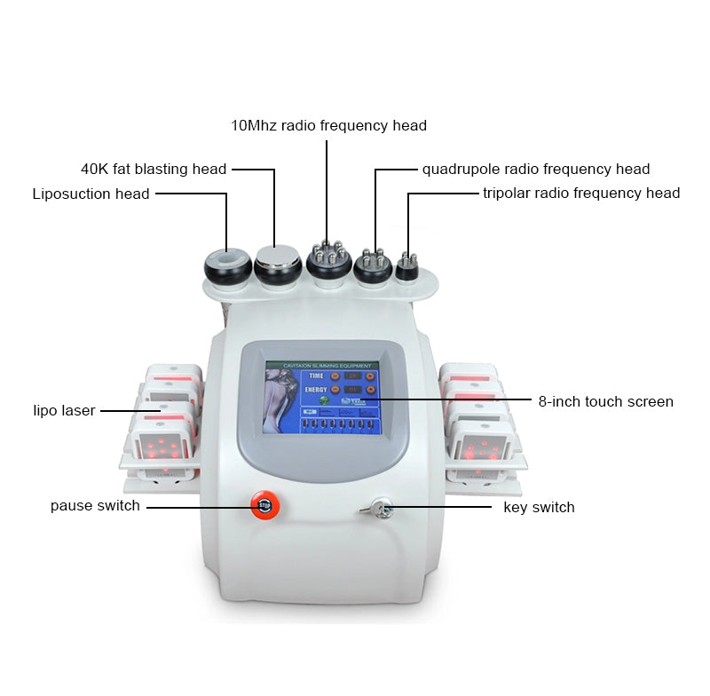 Multifunctional 40K fat blasting head fat reduction and fat dissolving vacuum cavitation + radio frequency beauty slimming machine