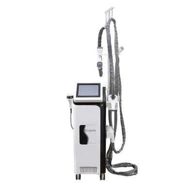 N8 Vacuum Roller RF & 40K Cavitation Machine – Front View of Floor-Standing Tower with Overhead Support Pole | KMSLASER