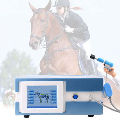 SW13H Equine Shockwave Therapy Machine for Horses – Full System View with Touch Screen & Treatment Handpiece | KMSLASER