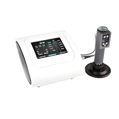 ED-PRO Electromagnetic Shockwave Therapy Machine – Front View with Touch Screen Interface and Treatment Handpiece | KMSLASER