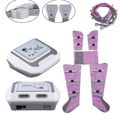 16-Airbag Air Compression Pressotherapy Machine – Full System Overview with Purple Garments & Desktop Control Unit | KMSLASER