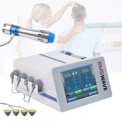 EMSWAVE Electromagnetic Shockwave & EMS Therapy Machine – Front View with Touch Screen, 4 EMS Vacuum Cups & Handpiece | KMSLASER