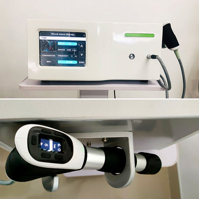 Pneumatic Shockwave Therapy Machine with 25+ Preset Treatments – Front View with Smart Handle & Touch Screen | KMSLASER
