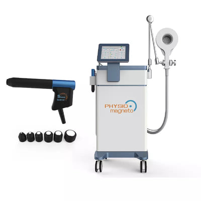 PMST WAVE 3-in-1 4T Magnetotherapy & Shockwave Machine – Front View with Magnetic, Shockwave & NIRS Handpieces | KMSLASER