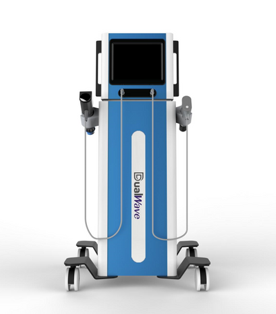 DOUBLE-C 2-in-1 Shockwave Therapy Machine – Front View Showing Floor-Standing Design with Dual Handpieces | KMSLASER